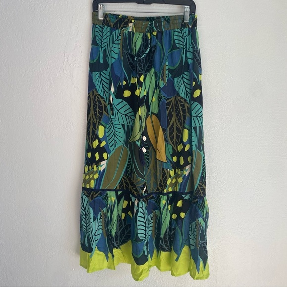 Blue and Green Tiered A-Line Midi Skirt - Picture 1 of 4